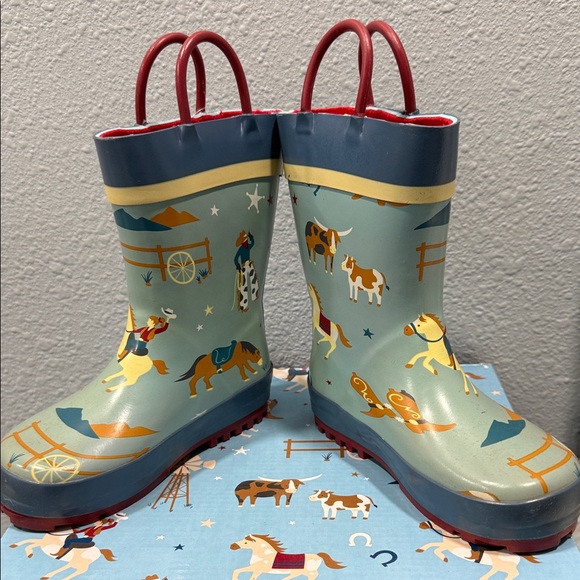 Stephen Joseph Kids' Horse Print Rain Boots, age 4-5, see chart, NWT $57 retail - Picture 2 of 7
